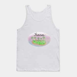 France watercolor Island travel, beach, sea and palm trees. Holidays and vacation, summer and relaxation Tank Top